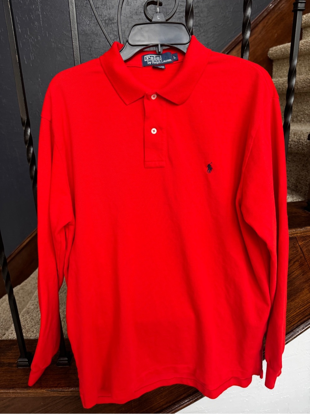 Large Polo by Ralph Lauren Red Long Sleeve Polo with Navy Pony